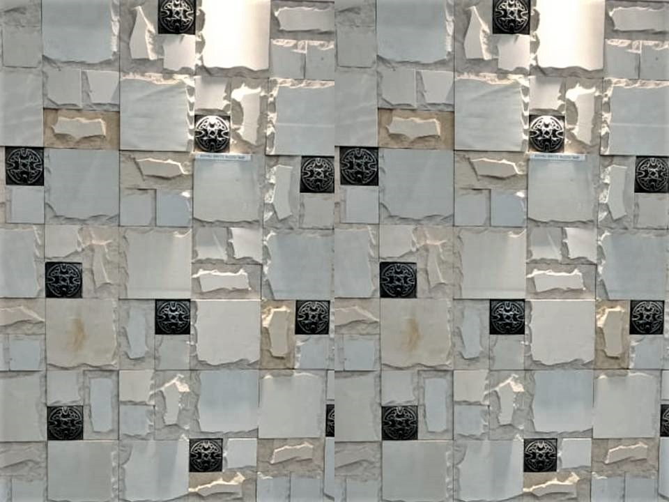 White Mint Sandstone with Brass metal Stone Mosaic Tile Interior Wall